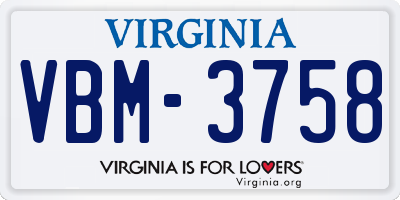 VA license plate VBM3758