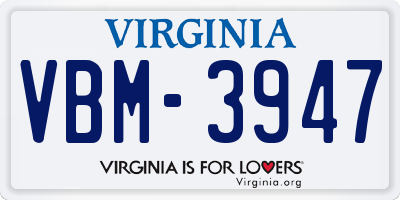 VA license plate VBM3947