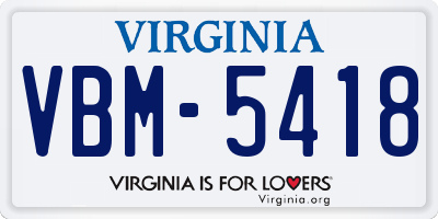 VA license plate VBM5418