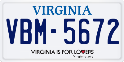 VA license plate VBM5672