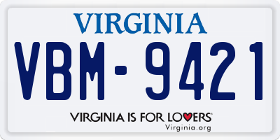 VA license plate VBM9421