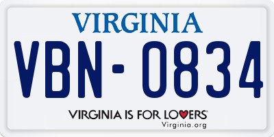 VA license plate VBN0834
