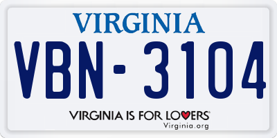 VA license plate VBN3104