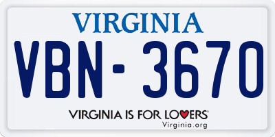 VA license plate VBN3670
