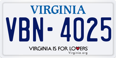 VA license plate VBN4025