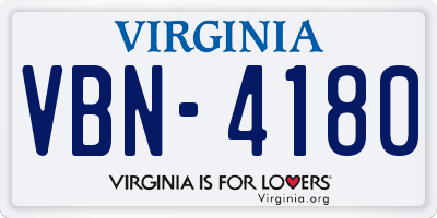 VA license plate VBN4180