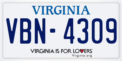 VA license plate VBN4309