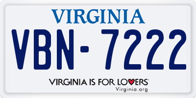 VA license plate VBN7222