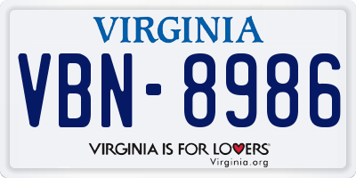 VA license plate VBN8986