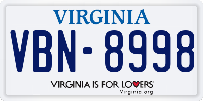VA license plate VBN8998