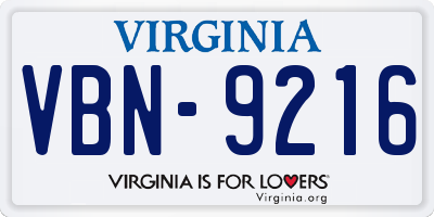 VA license plate VBN9216