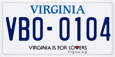 VA license plate VBO0104