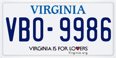 VA license plate VBO9986
