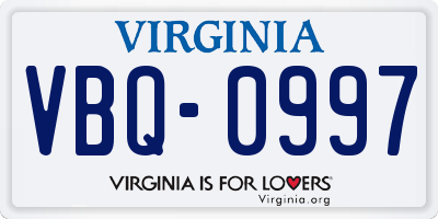 VA license plate VBQ0997