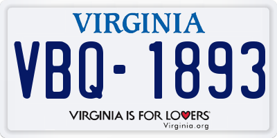 VA license plate VBQ1893