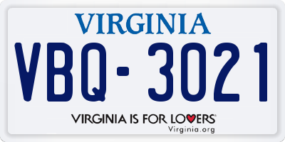 VA license plate VBQ3021