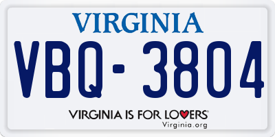 VA license plate VBQ3804