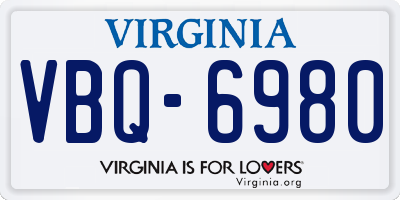 VA license plate VBQ6980