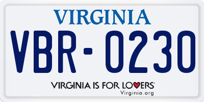 VA license plate VBR0230