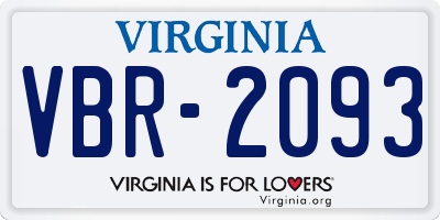 VA license plate VBR2093