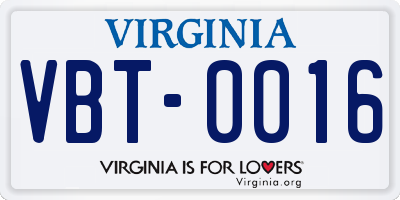 VA license plate VBT0016