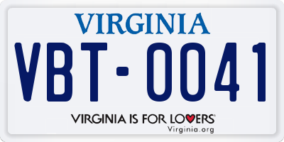 VA license plate VBT0041
