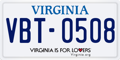 VA license plate VBT0508