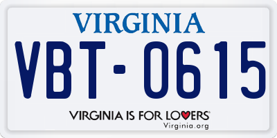 VA license plate VBT0615