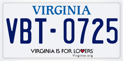 VA license plate VBT0725