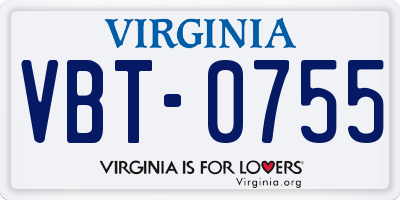 VA license plate VBT0755