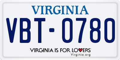 VA license plate VBT0780