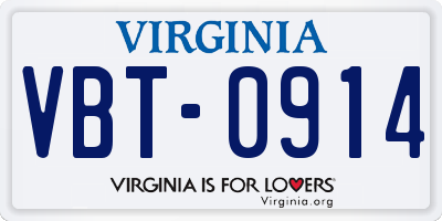 VA license plate VBT0914