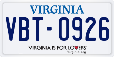 VA license plate VBT0926