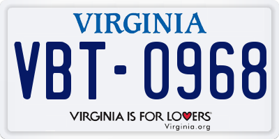 VA license plate VBT0968