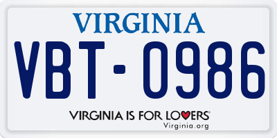 VA license plate VBT0986