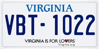 VA license plate VBT1022