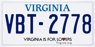 VA license plate VBT2778