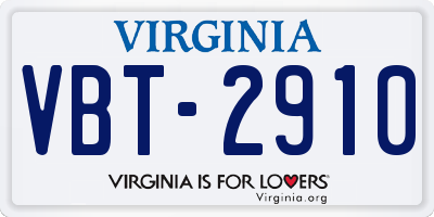 VA license plate VBT2910