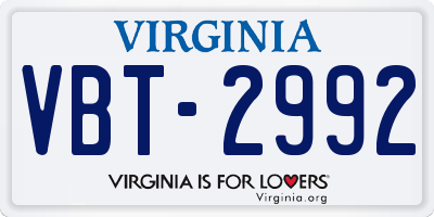 VA license plate VBT2992