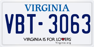 VA license plate VBT3063