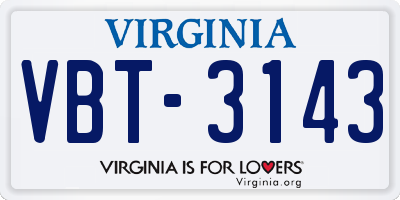 VA license plate VBT3143