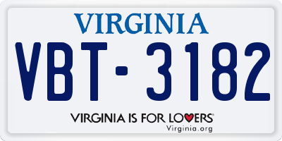 VA license plate VBT3182