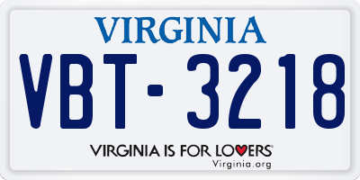 VA license plate VBT3218