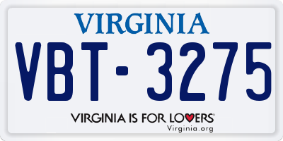 VA license plate VBT3275