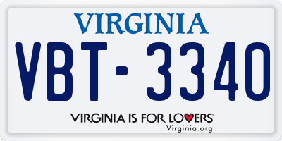 VA license plate VBT3340