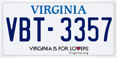VA license plate VBT3357