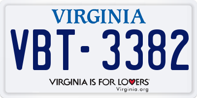 VA license plate VBT3382