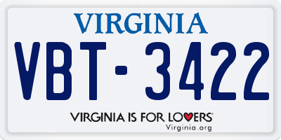 VA license plate VBT3422