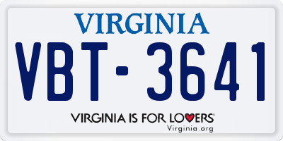 VA license plate VBT3641