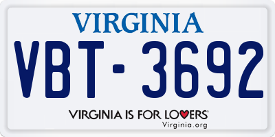 VA license plate VBT3692